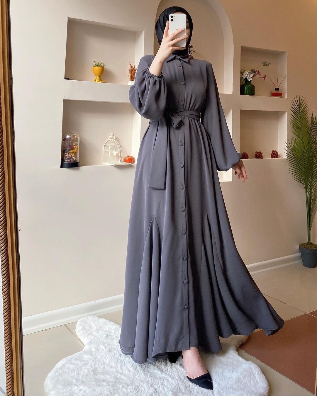 Muslim Solid Color Dress 6