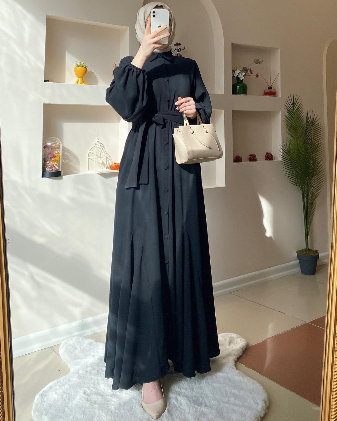 Muslim Solid Color Dress 7