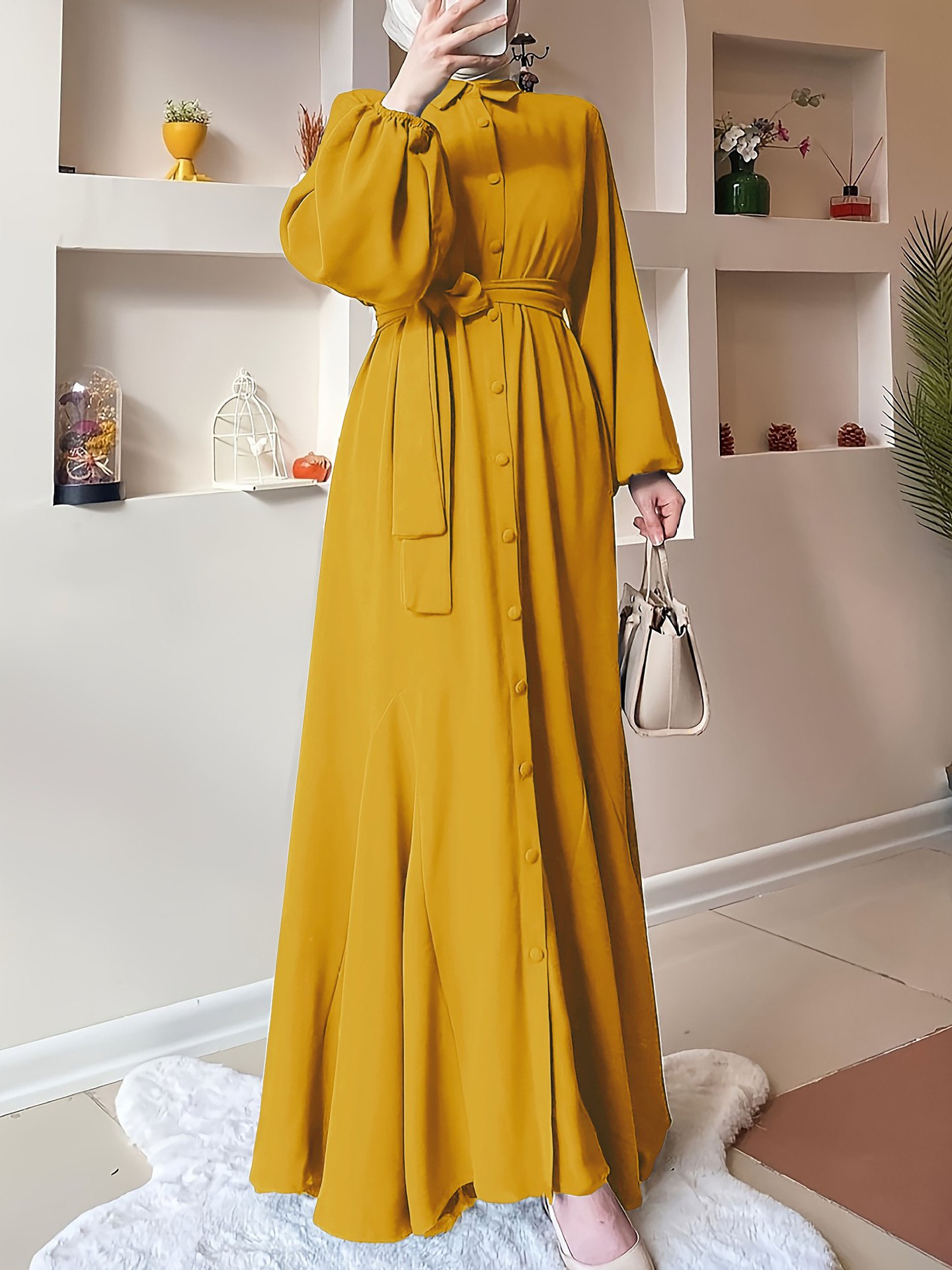 Muslim Solid Color Dress 5