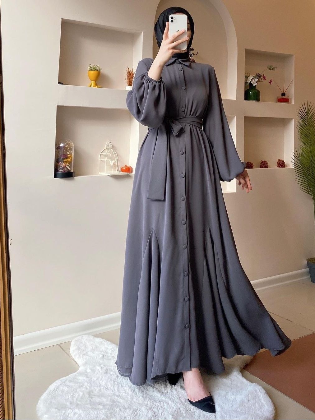 Muslim Solid Color Dress 4