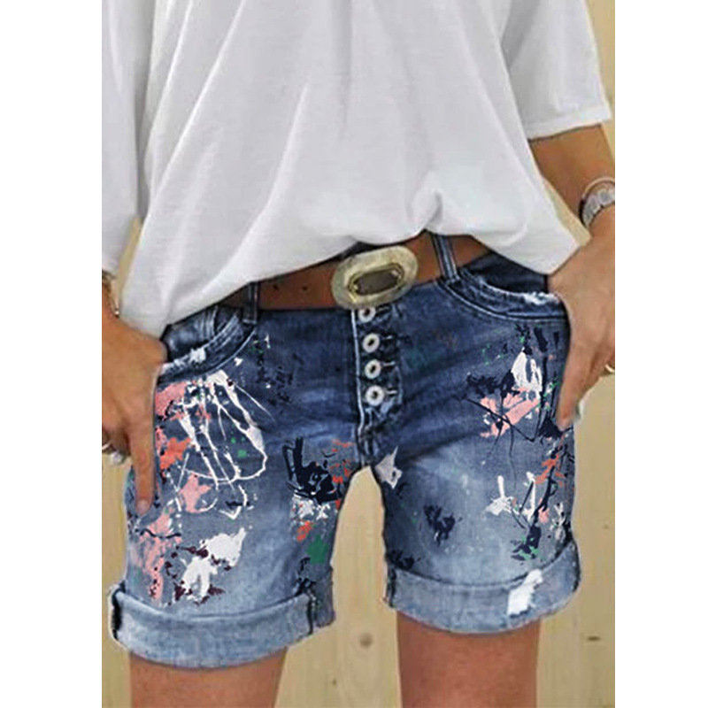 Shorts washed printed jeans image 1