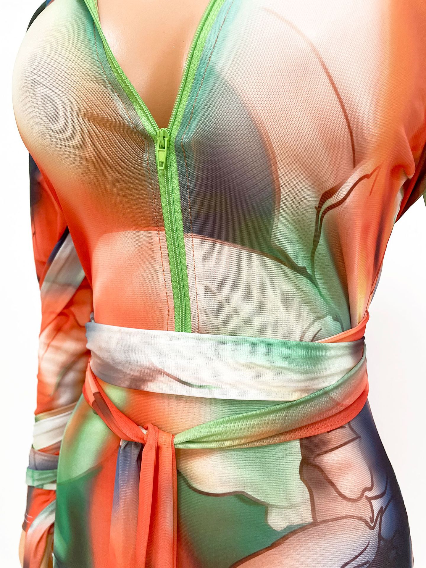 Women's Mesh See-through Printed Dress