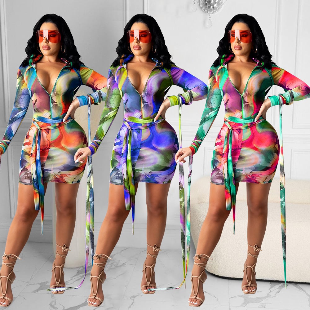 Women's Mesh See-through Printed Dress