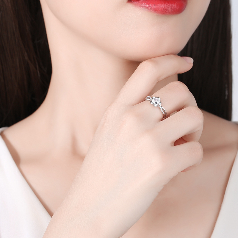 Sterling Silver S925 Peach Blossom Female Ring 1