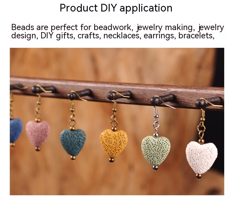 Colorful Heart-shaped Volcanic Rock Bracelet