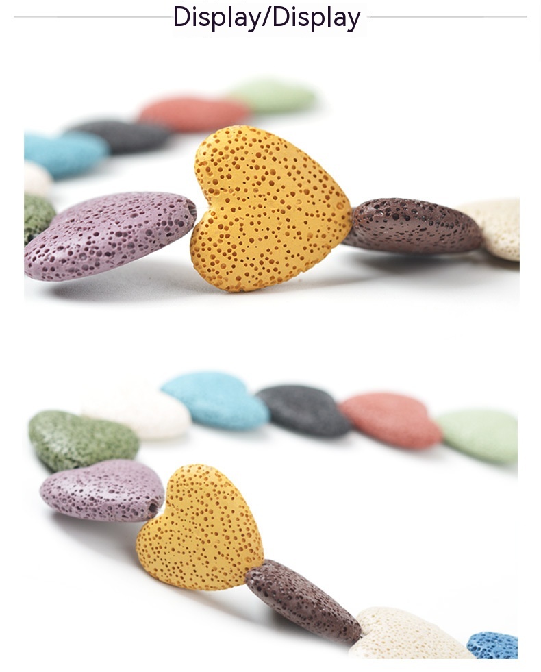 Colorful Heart-shaped Volcanic Rock Bracelet