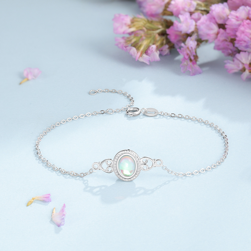 S925 Silver Bracelet with Oval Moon Stone
