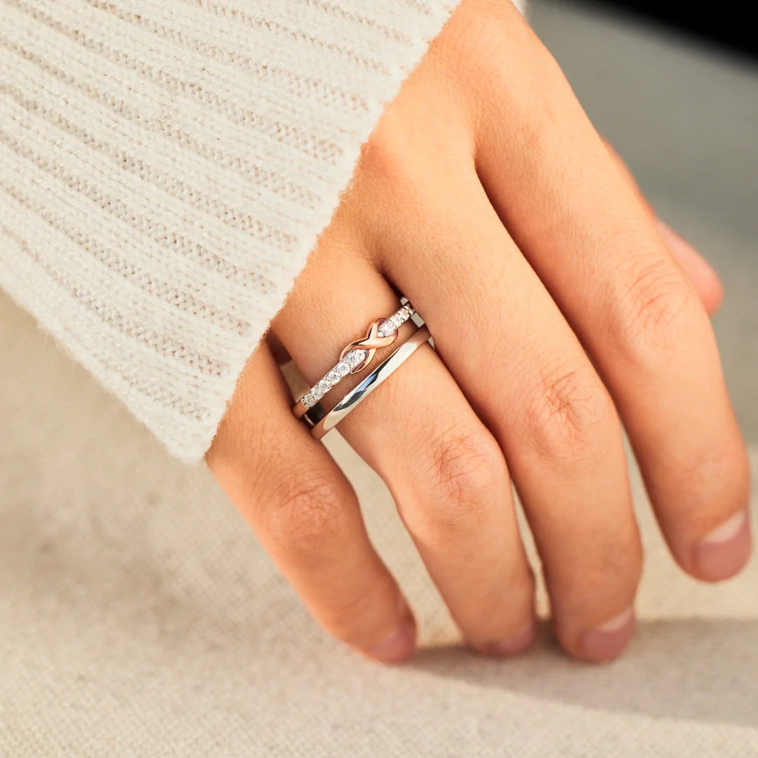 S925 Sterling Silver Double-layer Dense Nail Infinite Ring 6
