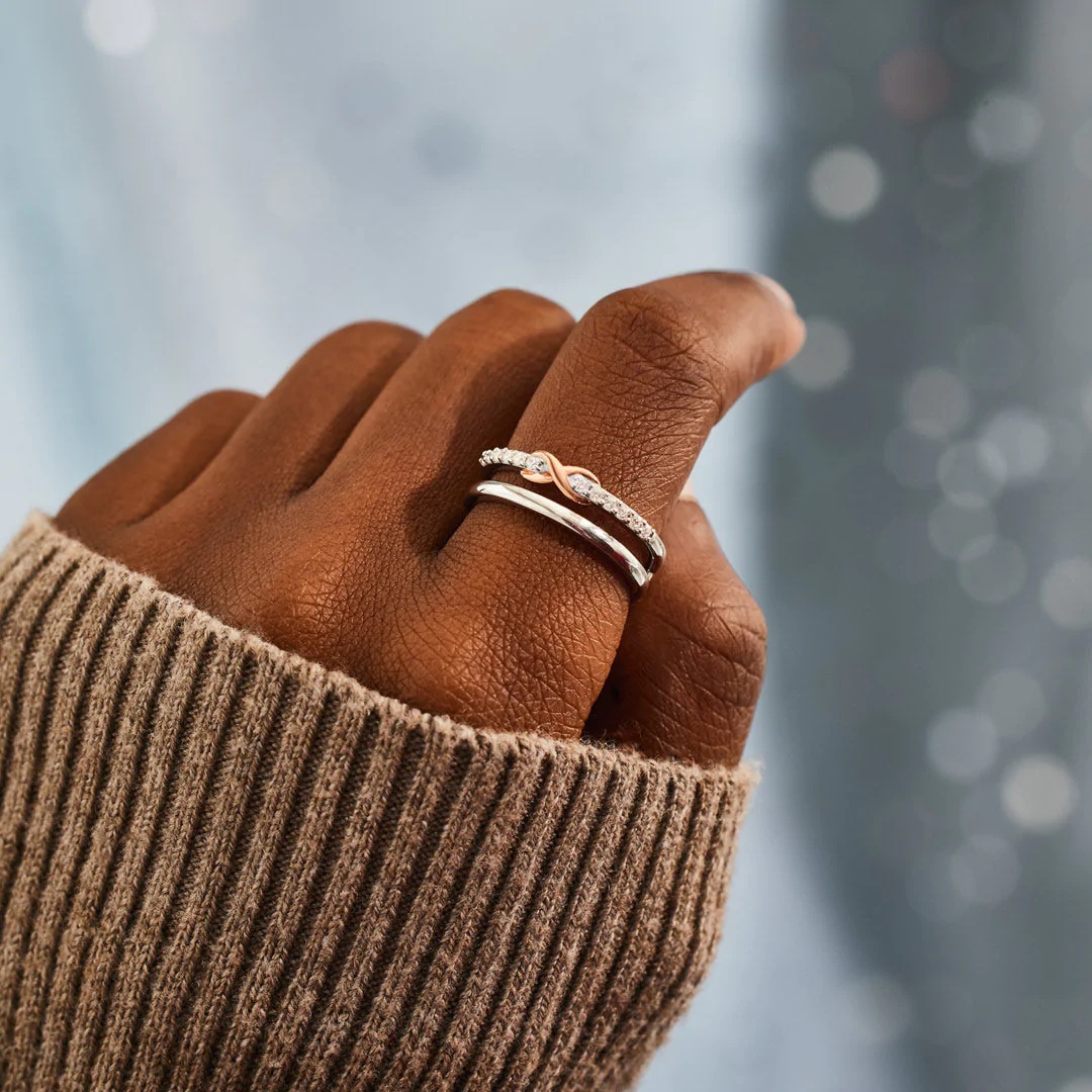 S925 Sterling Silver Double-layer Dense Nail Infinite Ring 7