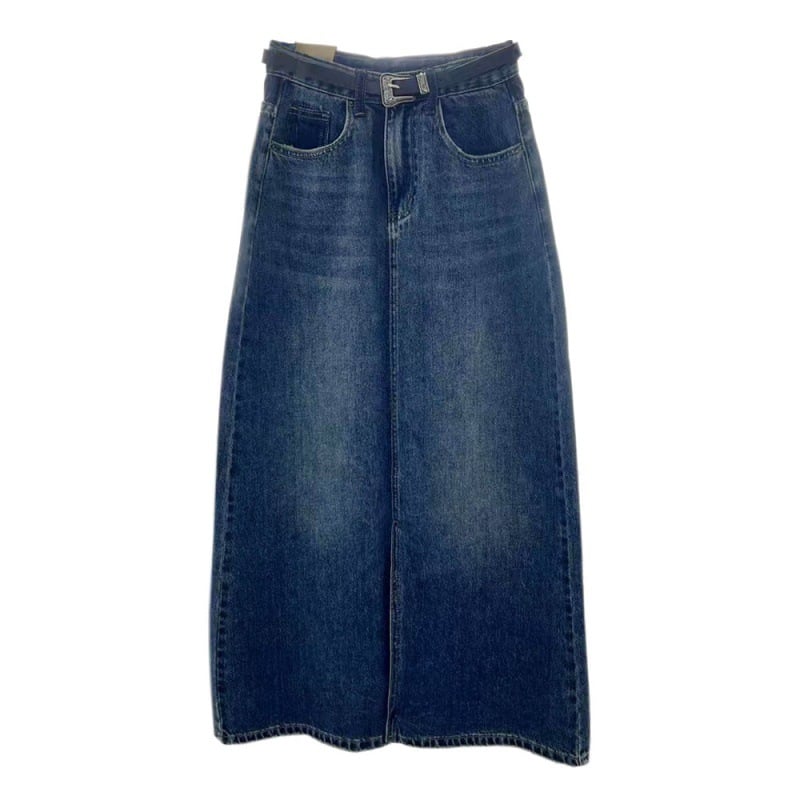 Plus Size Women's Denim Slit Sheath Skirt Image 4