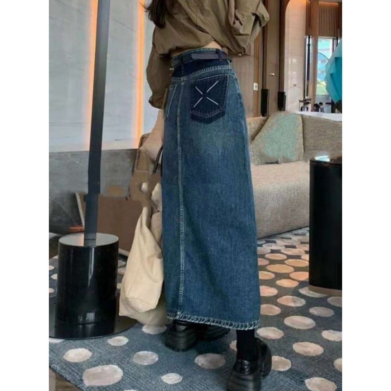 Plus Size Women's Denim Slit Sheath Skirt Image 6