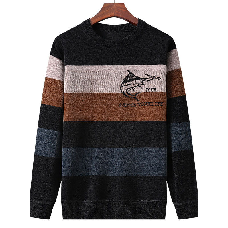 Thermal Knit Round Neck Striped Jumper Top - Image 4