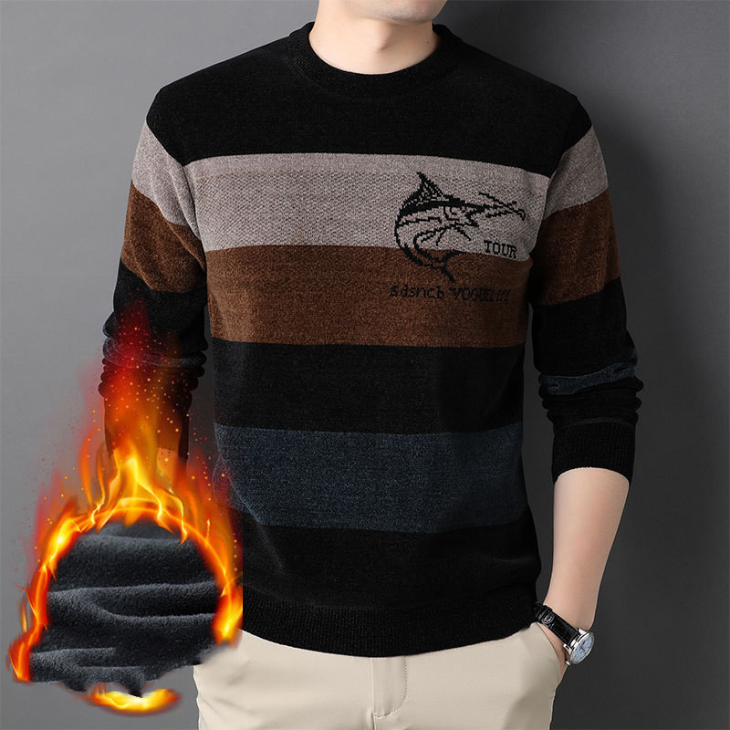 Thermal Knit Round Neck Striped Jumper Top - Image 5