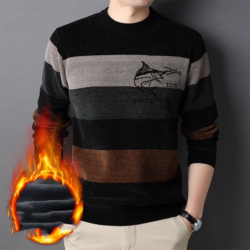 Thermal Knit Round Neck Striped Jumper Top - Image 3