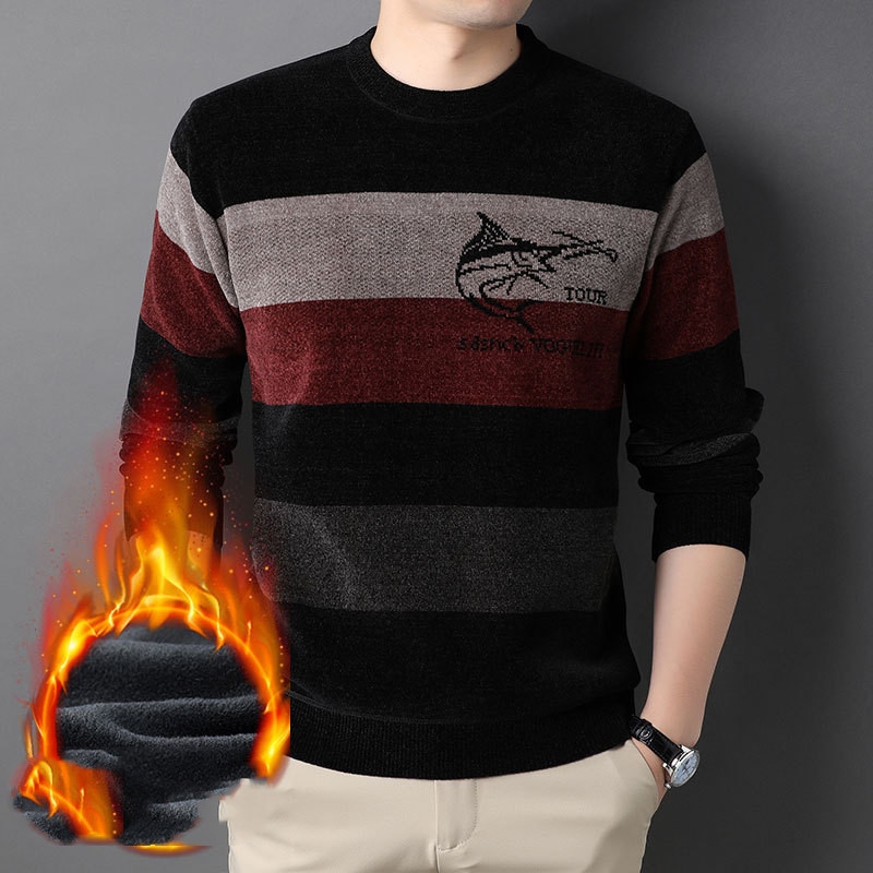Thermal Knit Round Neck Striped Jumper Top - Image 6
