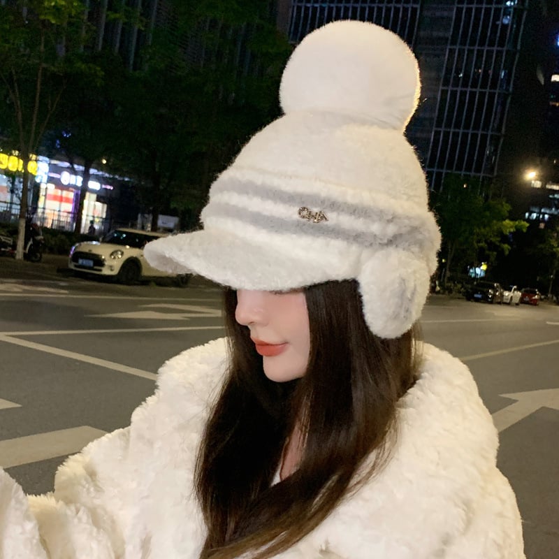 Thickened Knitting Peaked Cap - Black