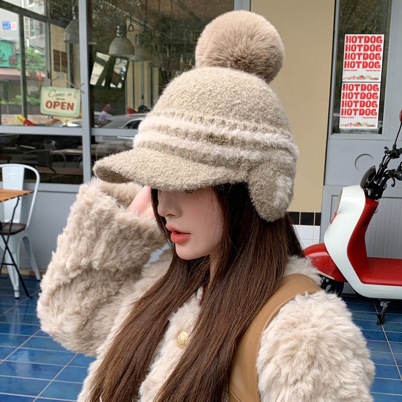Thickened Knitting Peaked Cap - Khaki