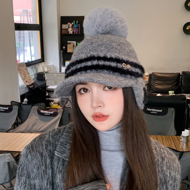 Thickened Knitting Peaked Cap - Gray