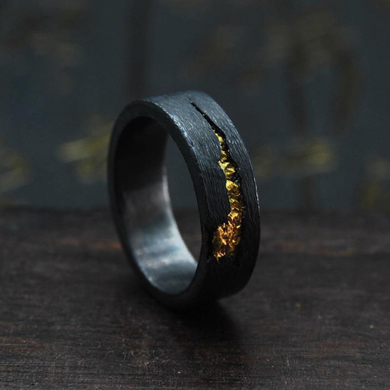 Black Gold Drawing Men's Single Ring 2