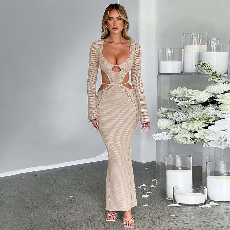 Ladies Long Sleeve Hollow Dress - Image 6