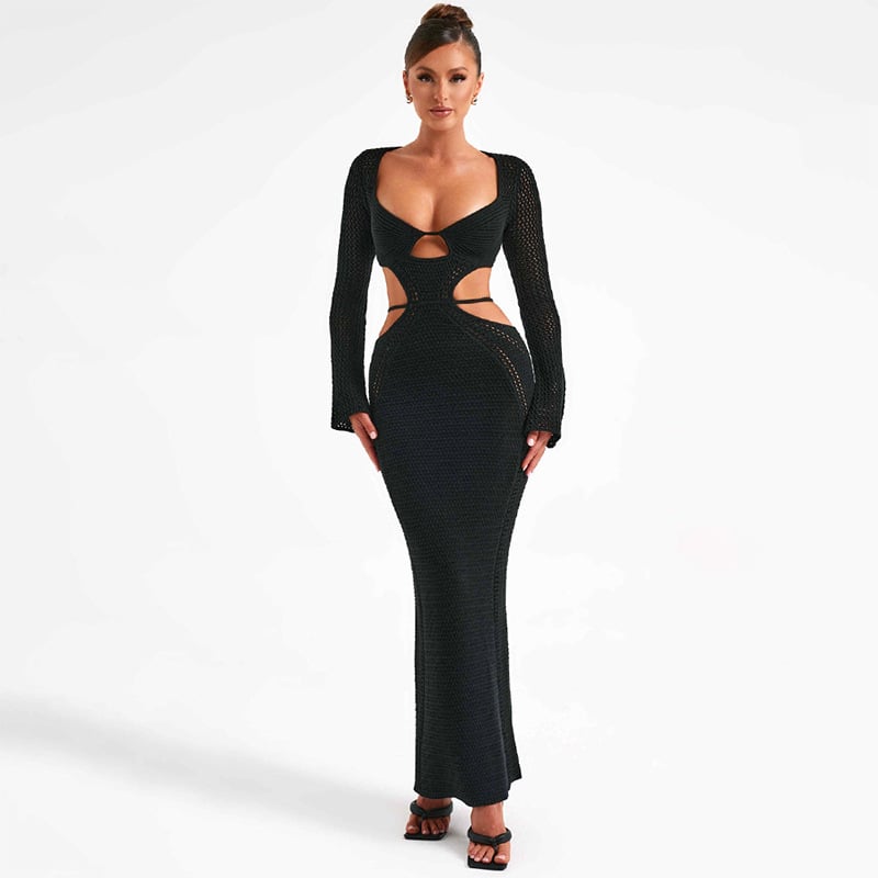 Ladies Long Sleeve Hollow Dress - Image 5