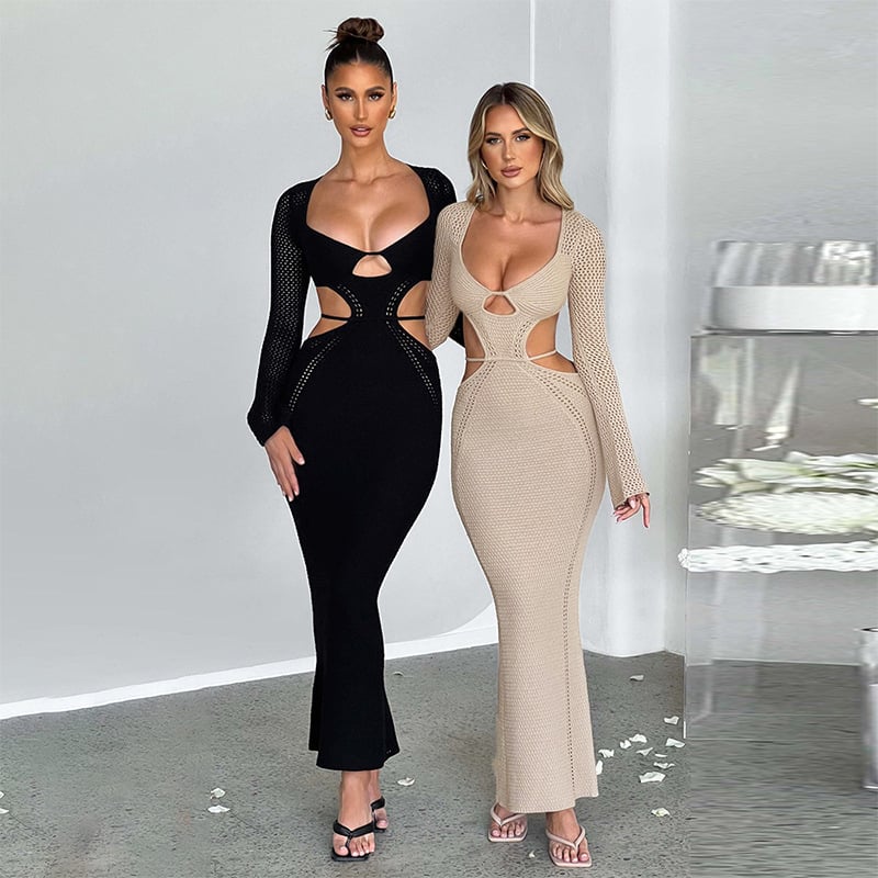 Ladies Long Sleeve Hollow Dress - Image 2
