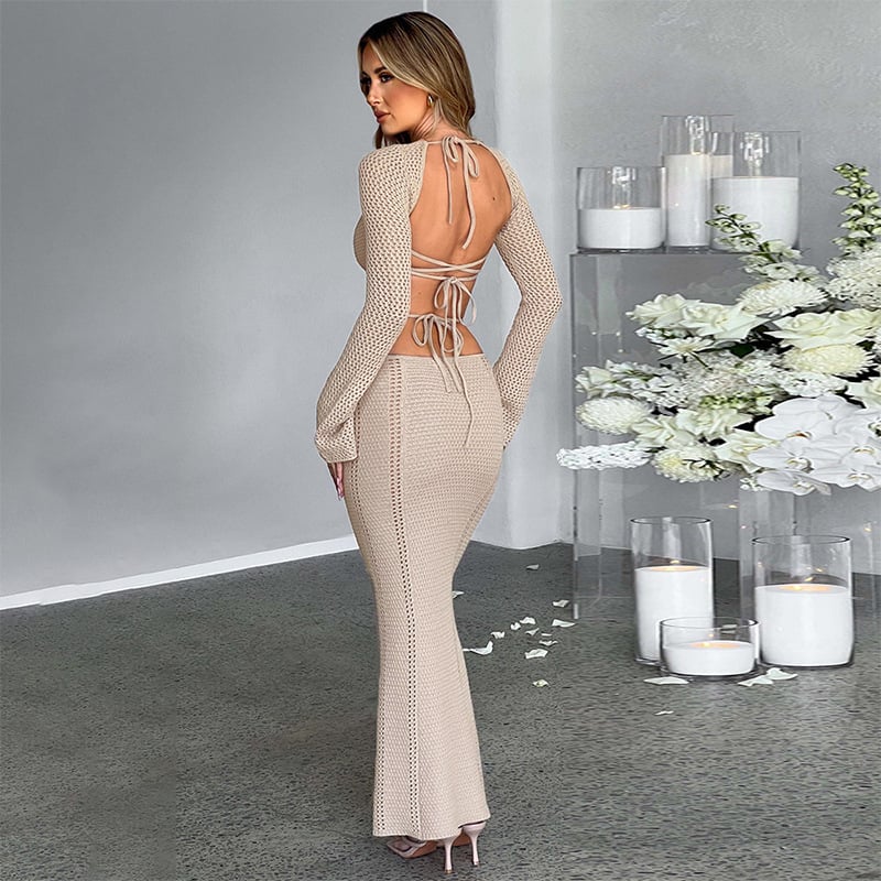 Ladies Long Sleeve Hollow Dress - Image 3
