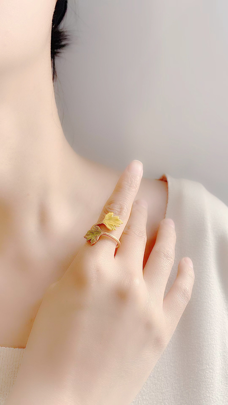 Artistic Retro Mori Style Maple Leaf Ring 3