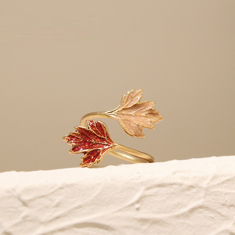 Artistic Retro Mori Style Maple Leaf Ring 8