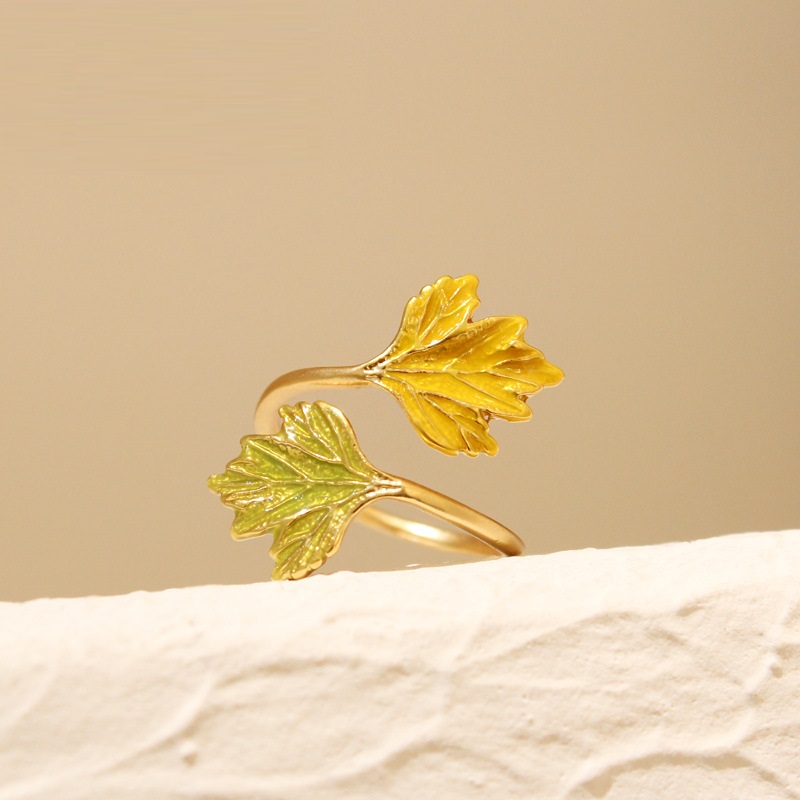 Artistic Retro Mori Style Maple Leaf Ring 4