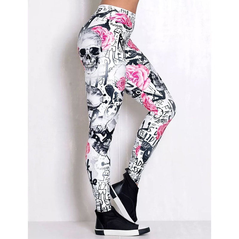Side view of Skull Witch Print Leggings