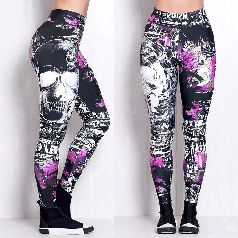 Model wearing Skull Witch Print Leggings
