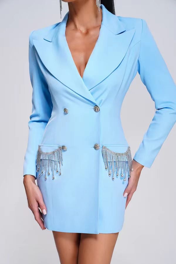 Women's Long-sleeved V-neck Tassel Diamond Suit Image 5