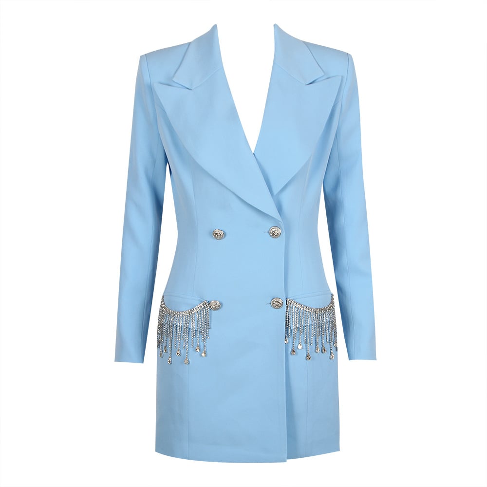 Women's Long-sleeved V-neck Tassel Diamond Suit Image 1
