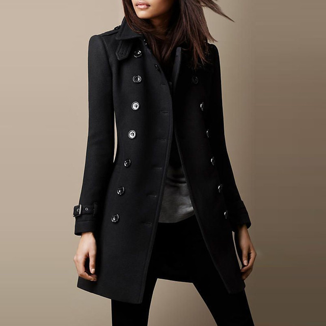 Ladies Spring Long Jacket Wool Trench Coat Image 2