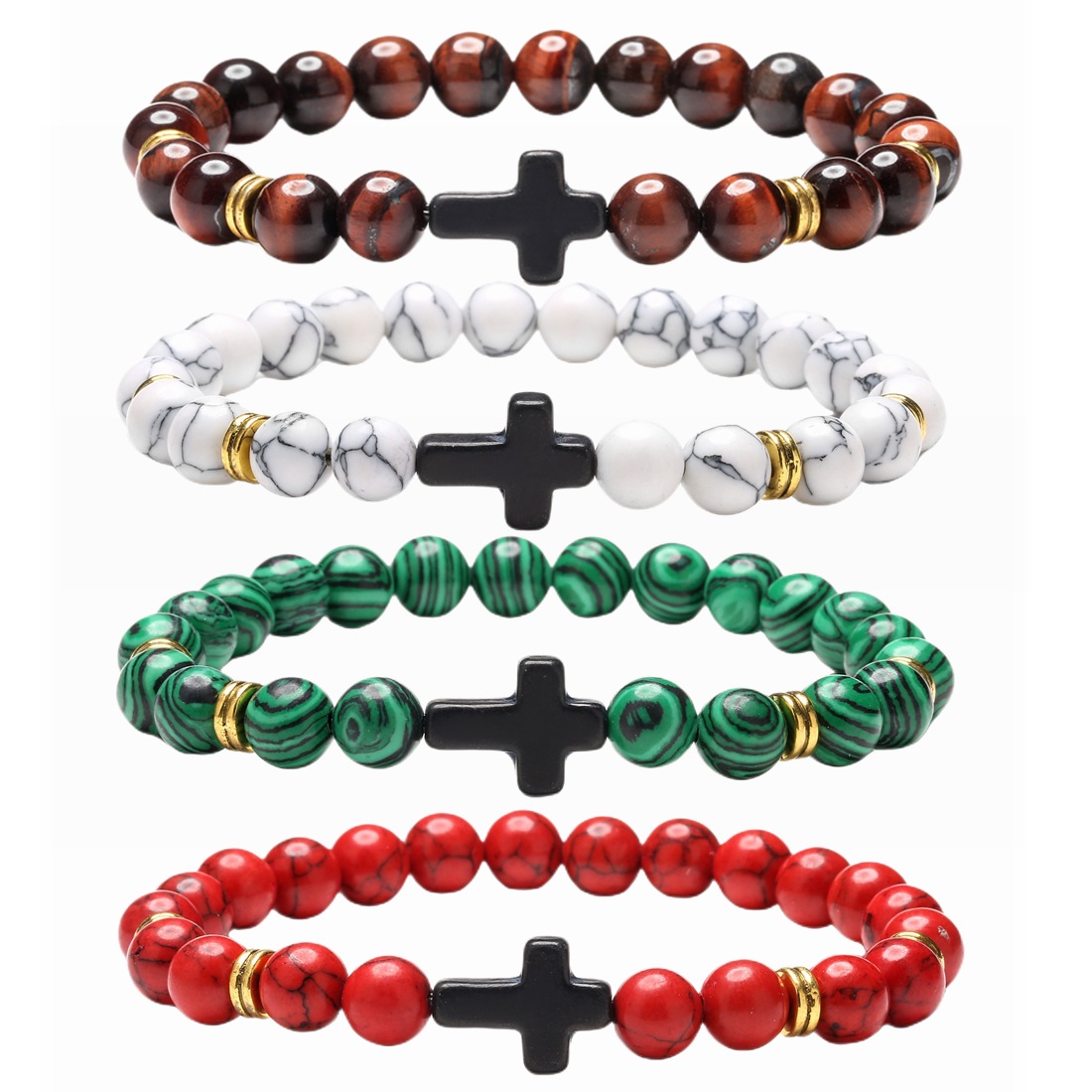 Natural Stone Cross Beaded Bracelet