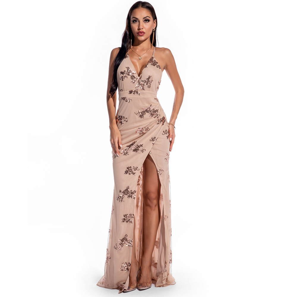 Sleeveless Strap Backless Sequined Maxi Dress 9