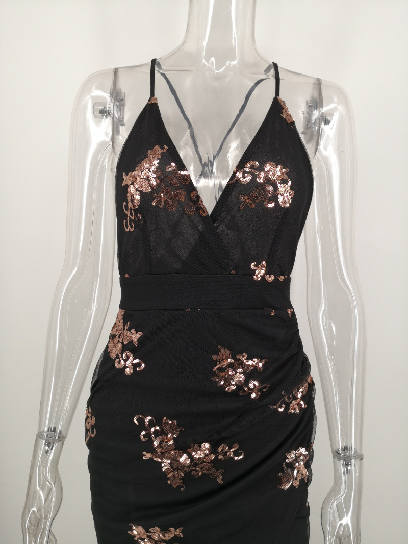 Sleeveless Strap Backless Sequined Maxi Dress 17