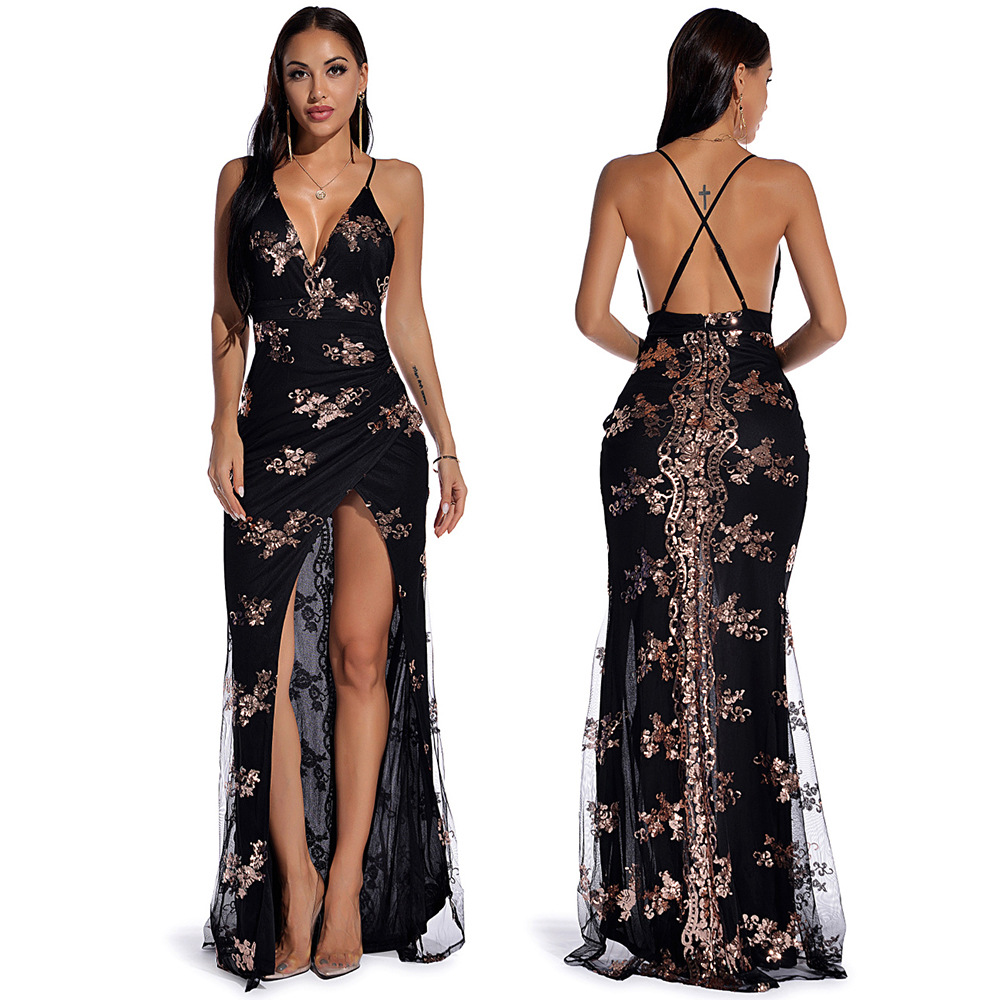 Sleeveless Strap Backless Sequined Maxi Dress 6