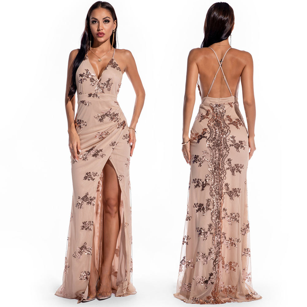 Sleeveless Strap Backless Sequined Maxi Dress 7