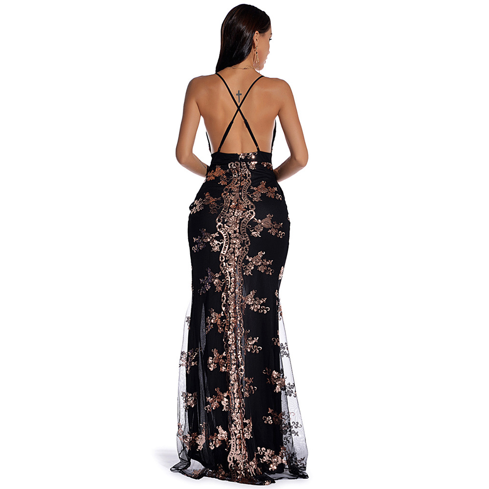 Sleeveless Strap Backless Sequined Maxi Dress 13