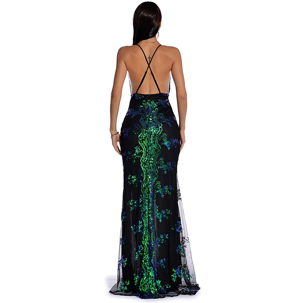 Sleeveless Strap Backless Sequined Maxi Dress 11