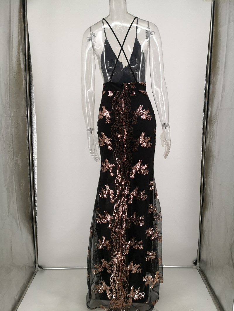 Sleeveless Strap Backless Sequined Maxi Dress 16