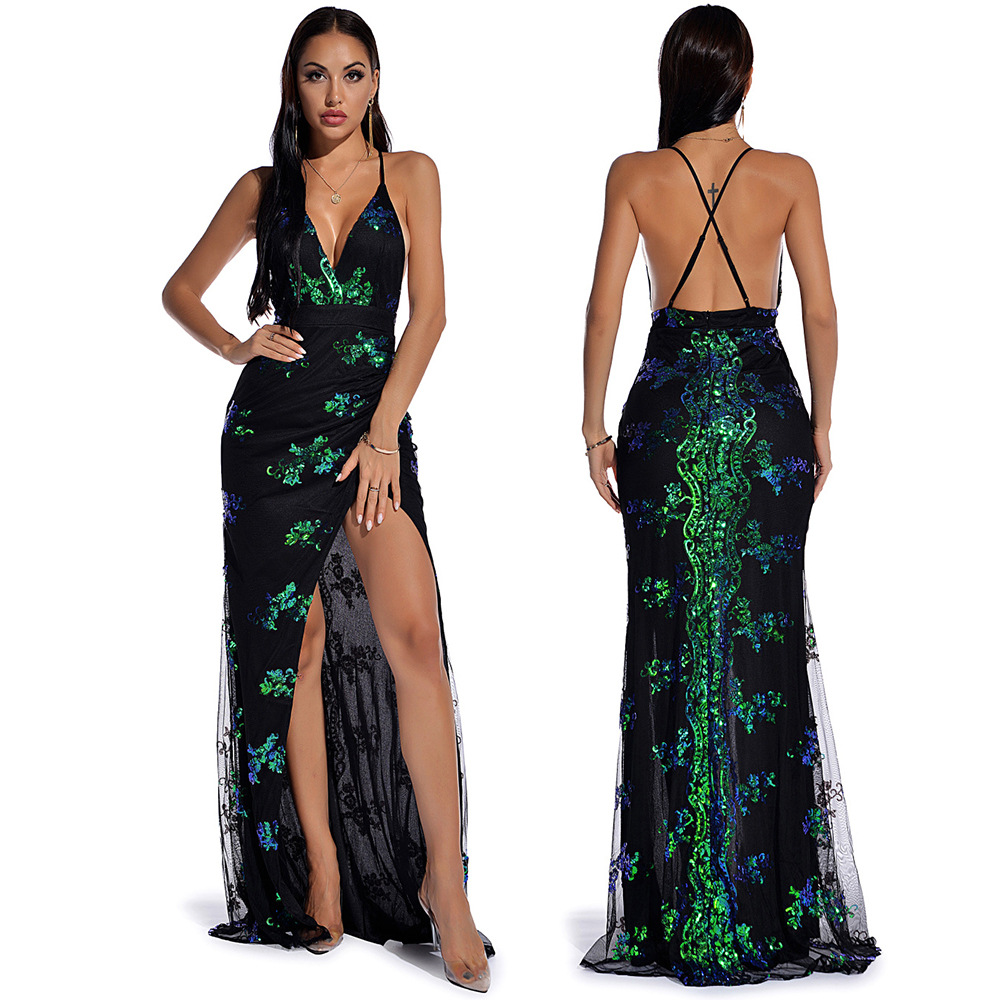 Sleeveless Strap Backless Sequined Maxi Dress 8