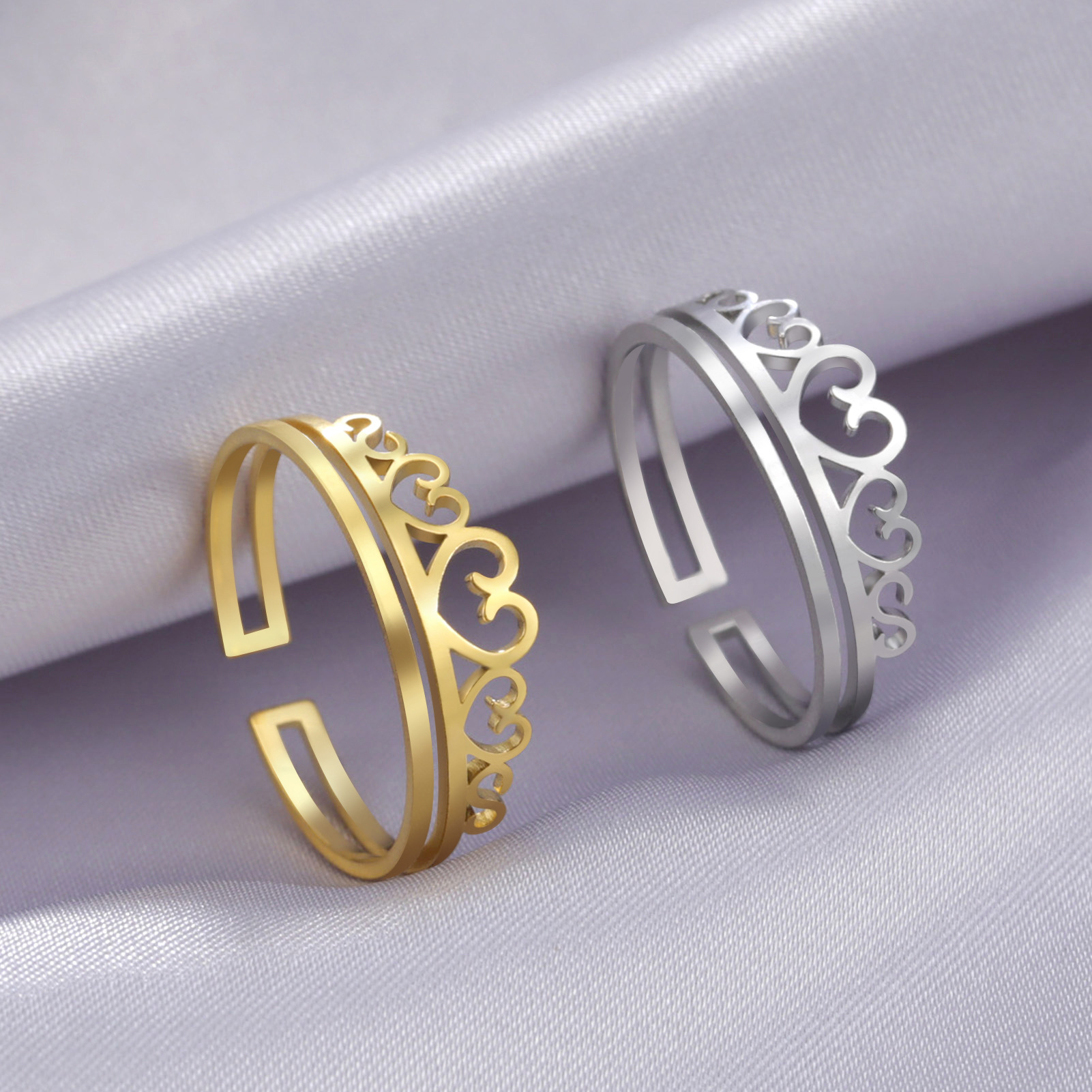 Fashion Parallel Double Thin Hollow Heart Ring - Image 1