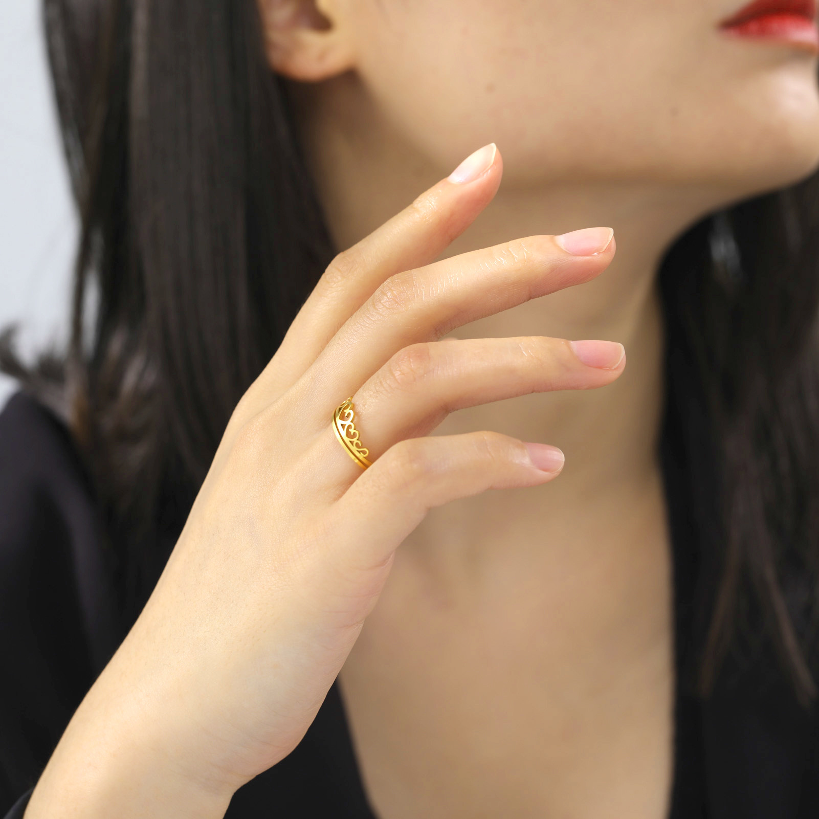 Fashion Parallel Double Thin Hollow Heart Ring - Image 2