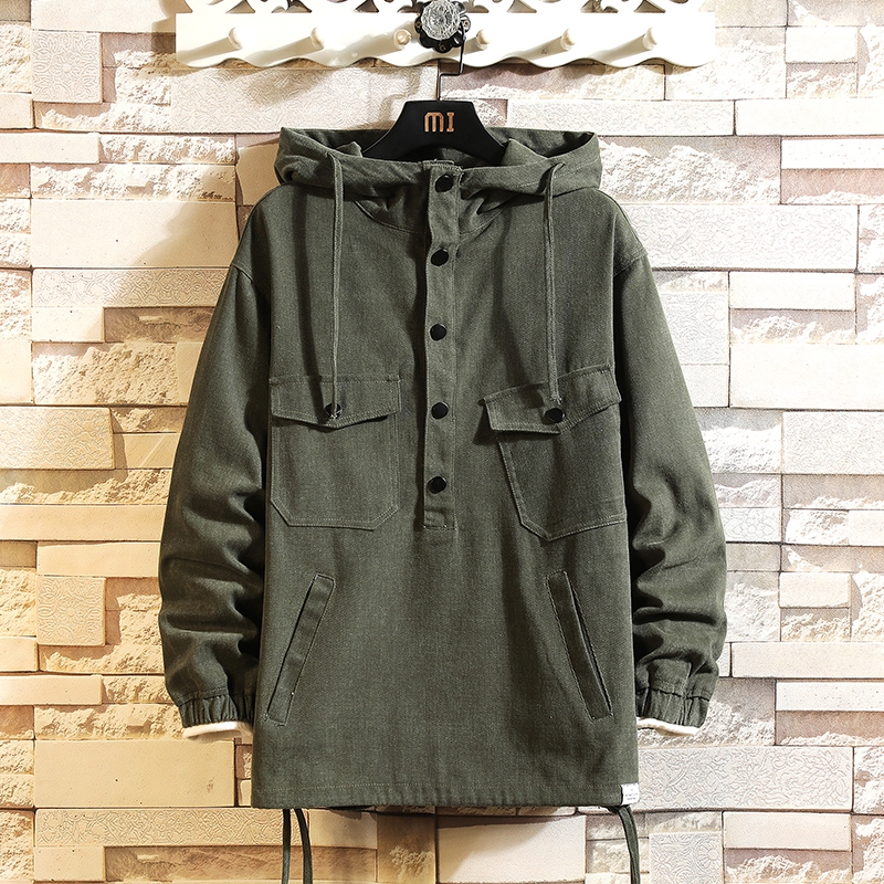 Men's Loose Half-zip Hooded Cargo Jacket - Image 3