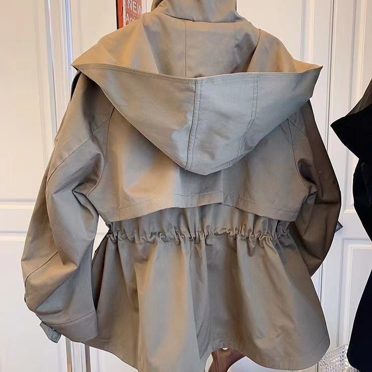 Lapel Hooded Trench Coat Image 7
