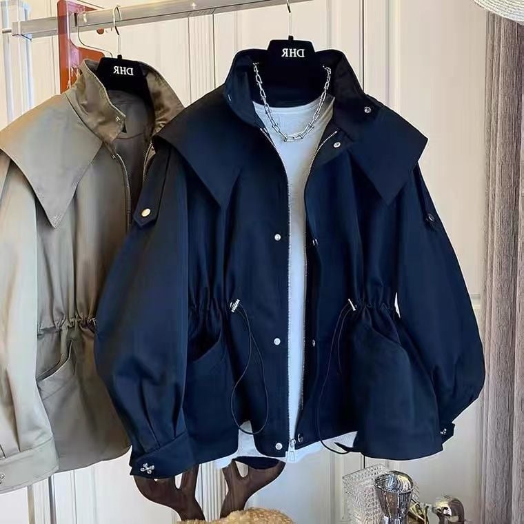 Lapel Hooded Trench Coat Image 3
