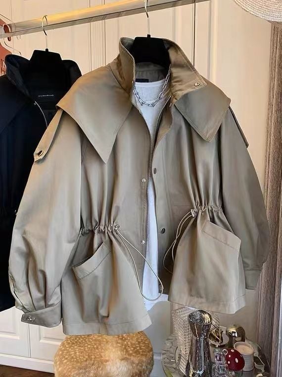 Lapel Hooded Trench Coat Image 6